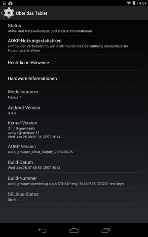 Auch AOKP basiert auf Android 4.4.4. (Screenshot: Golem.de)